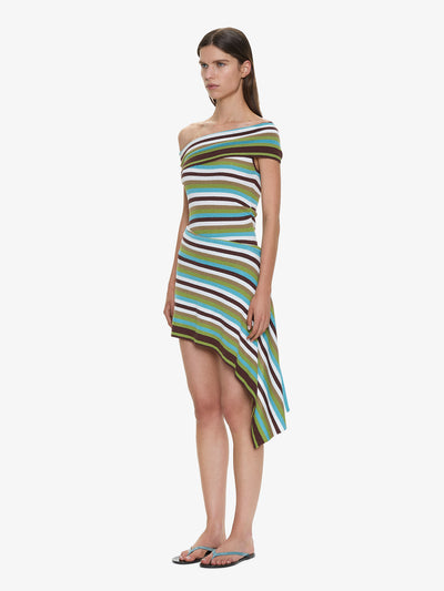 Stripe Knit Extension Drape Mini Dress