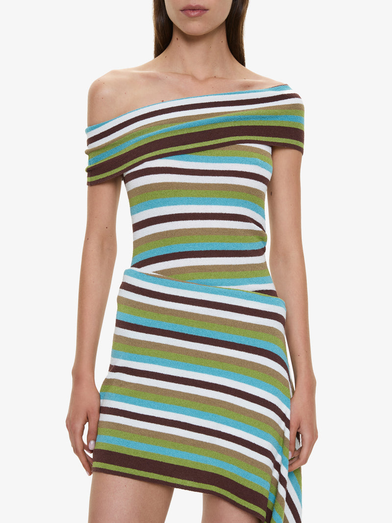 Stripe Knit Extension Drape Mini Dress - Image 4