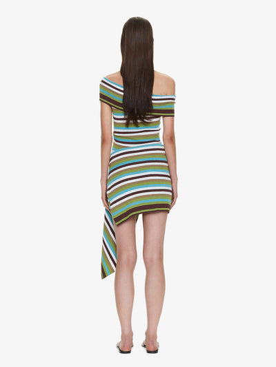Stripe Knit Extension Drape Mini Dress