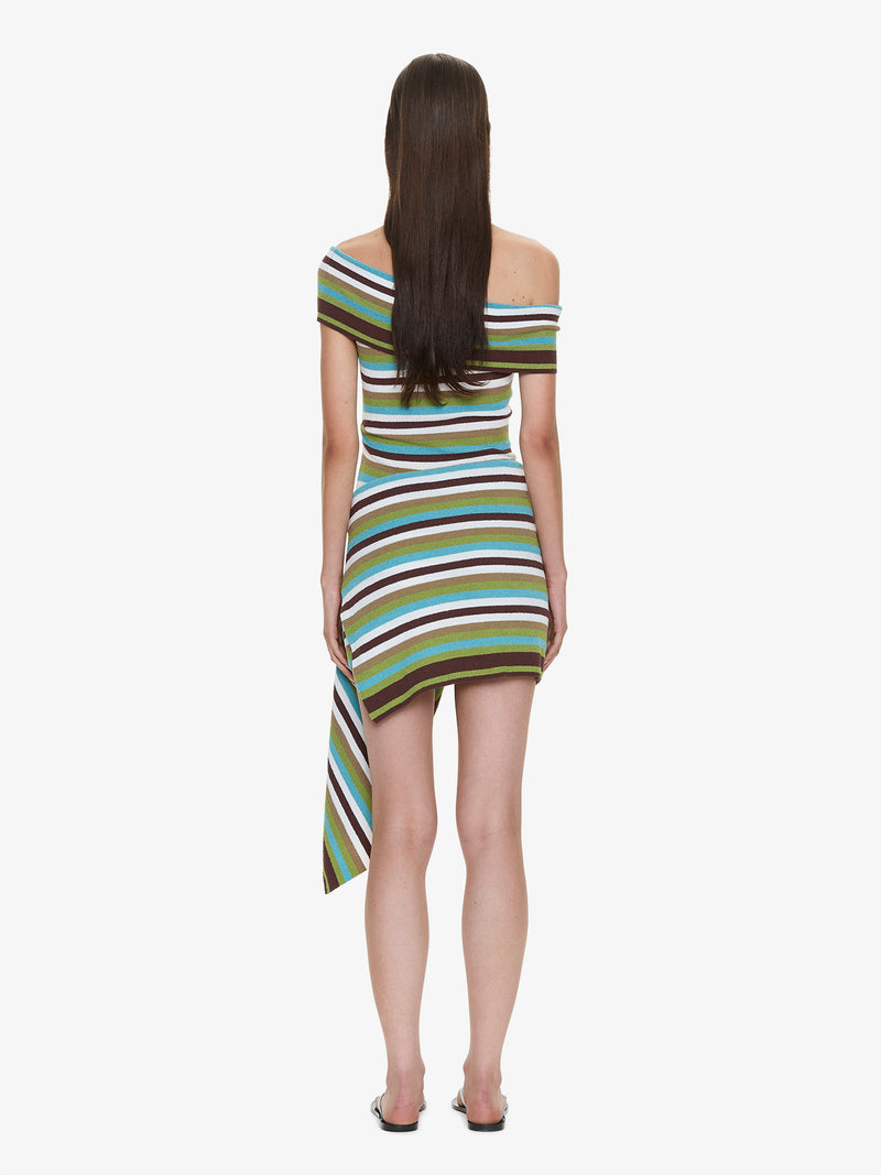 Stripe Knit Extension Drape Mini Dress - Image 5