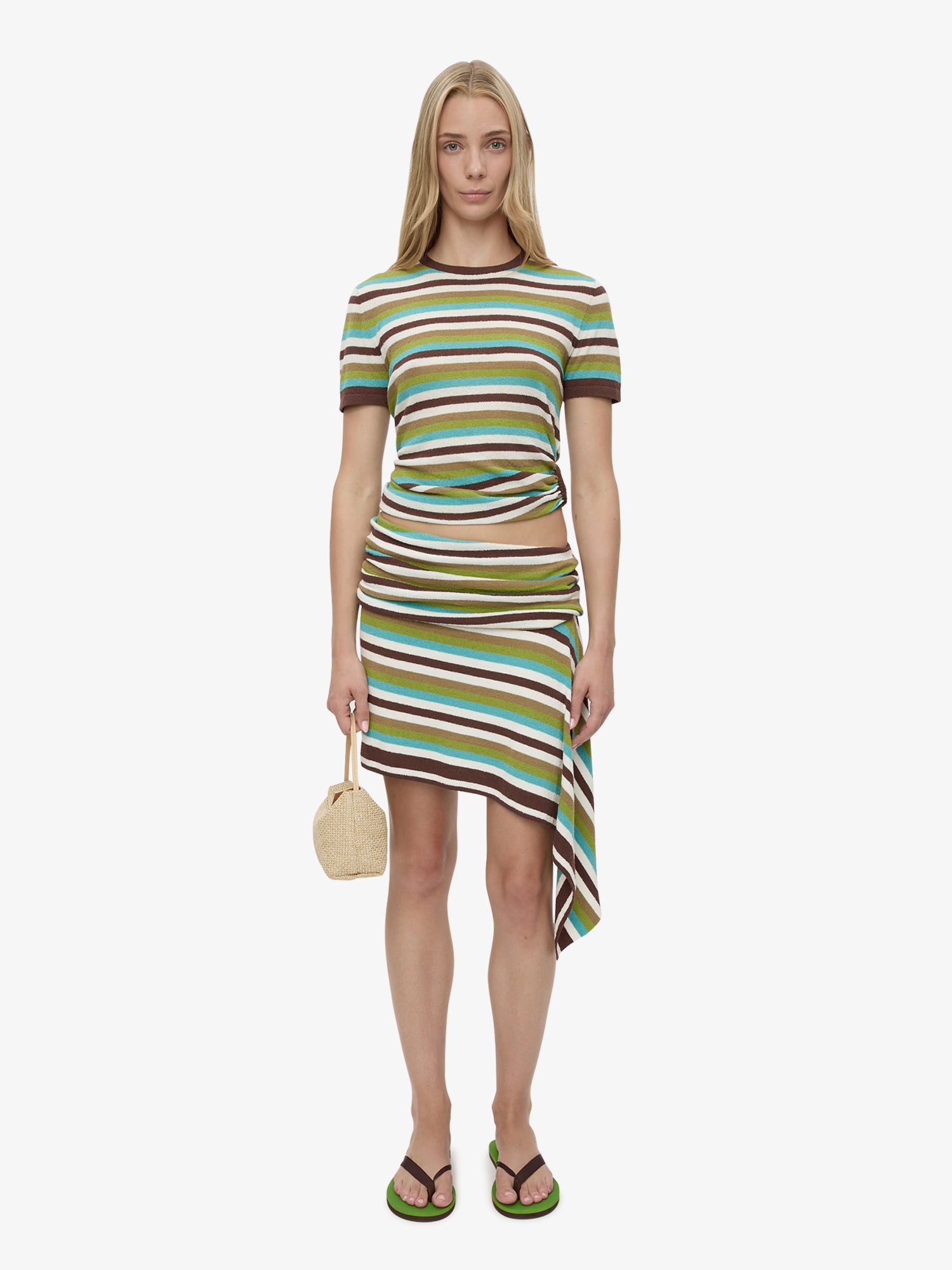 Stripe Knit Extension Drape Mini Skirt