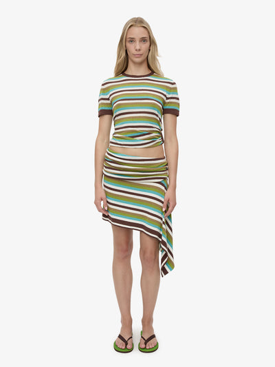 Stripe Knit Extension Drape Mini Skirt