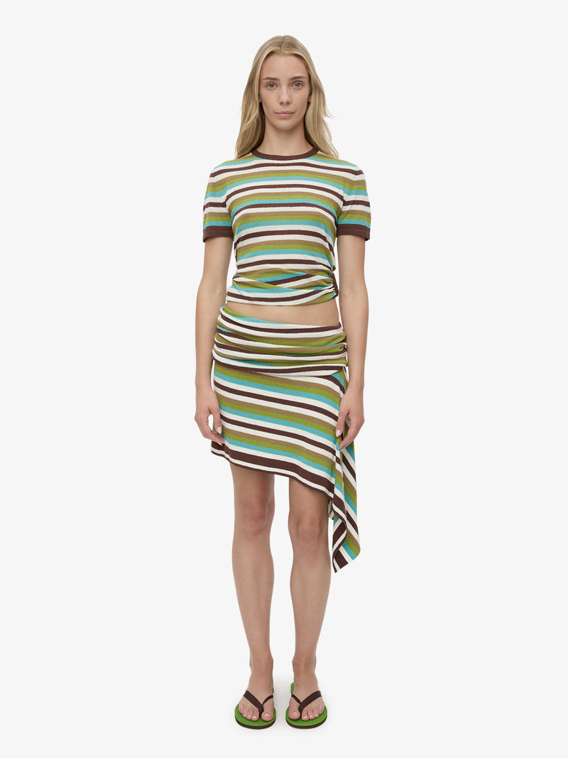 Stripe Knit Extension Drape Mini Skirt - Image 3