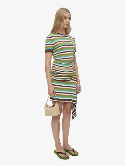 Stripe Knit Extension Drape Mini Skirt