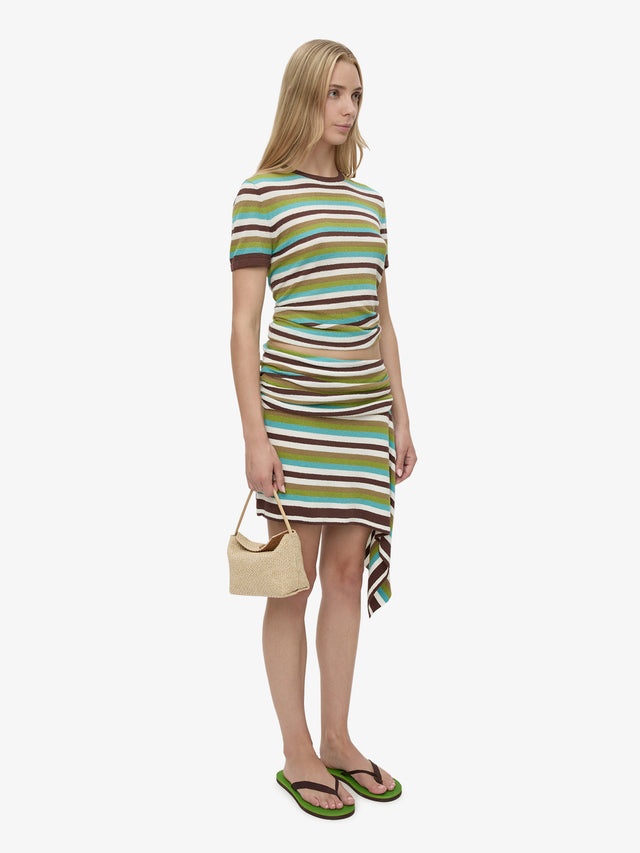 Stripe Knit Extension Drape Mini Skirt
