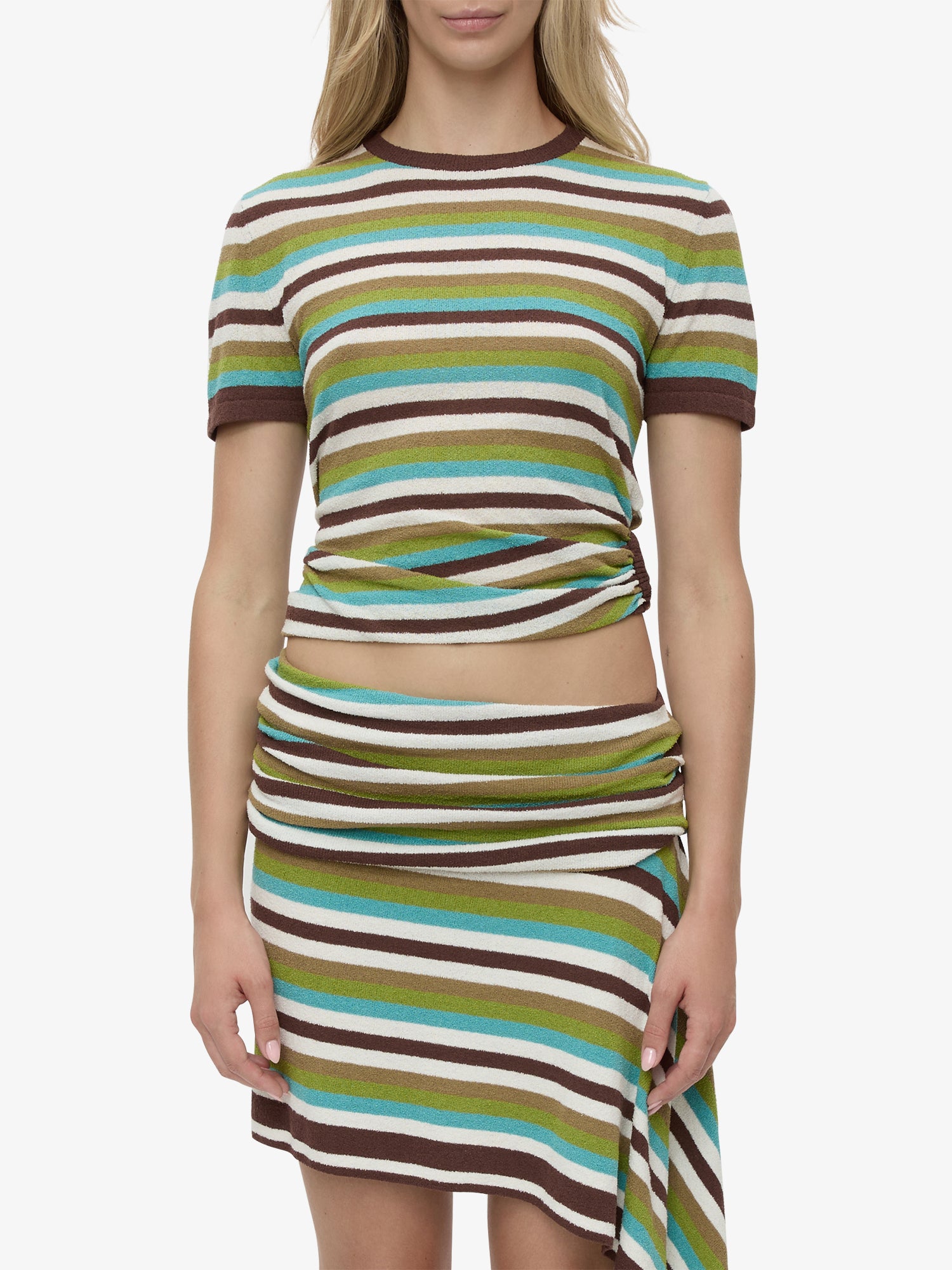Stripe Knit Extension Drape Mini Skirt