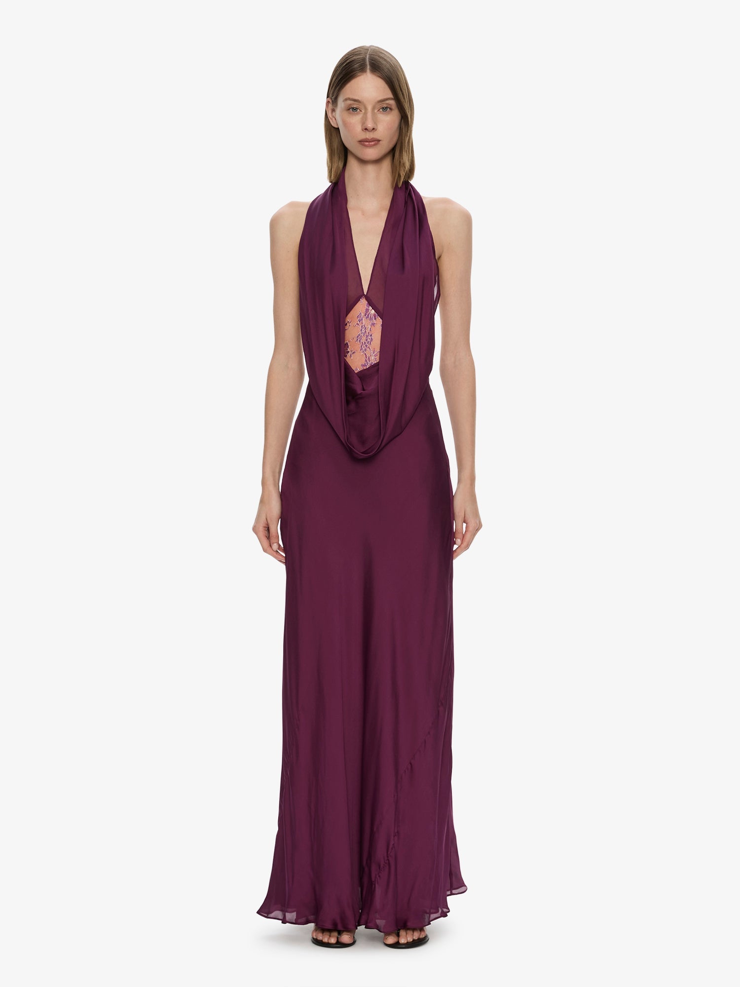 Cesura Cowl Lace Halter Gown