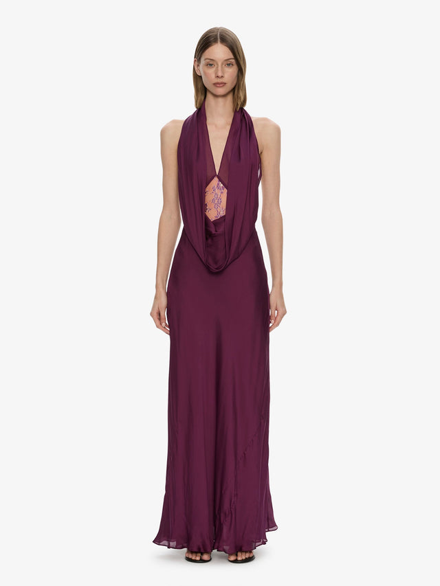 Cesura Cowl Lace Halter Gown