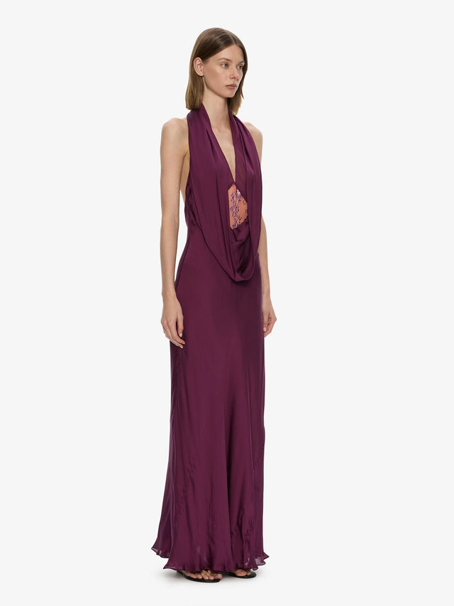 Cesura Cowl Lace Halter Gown