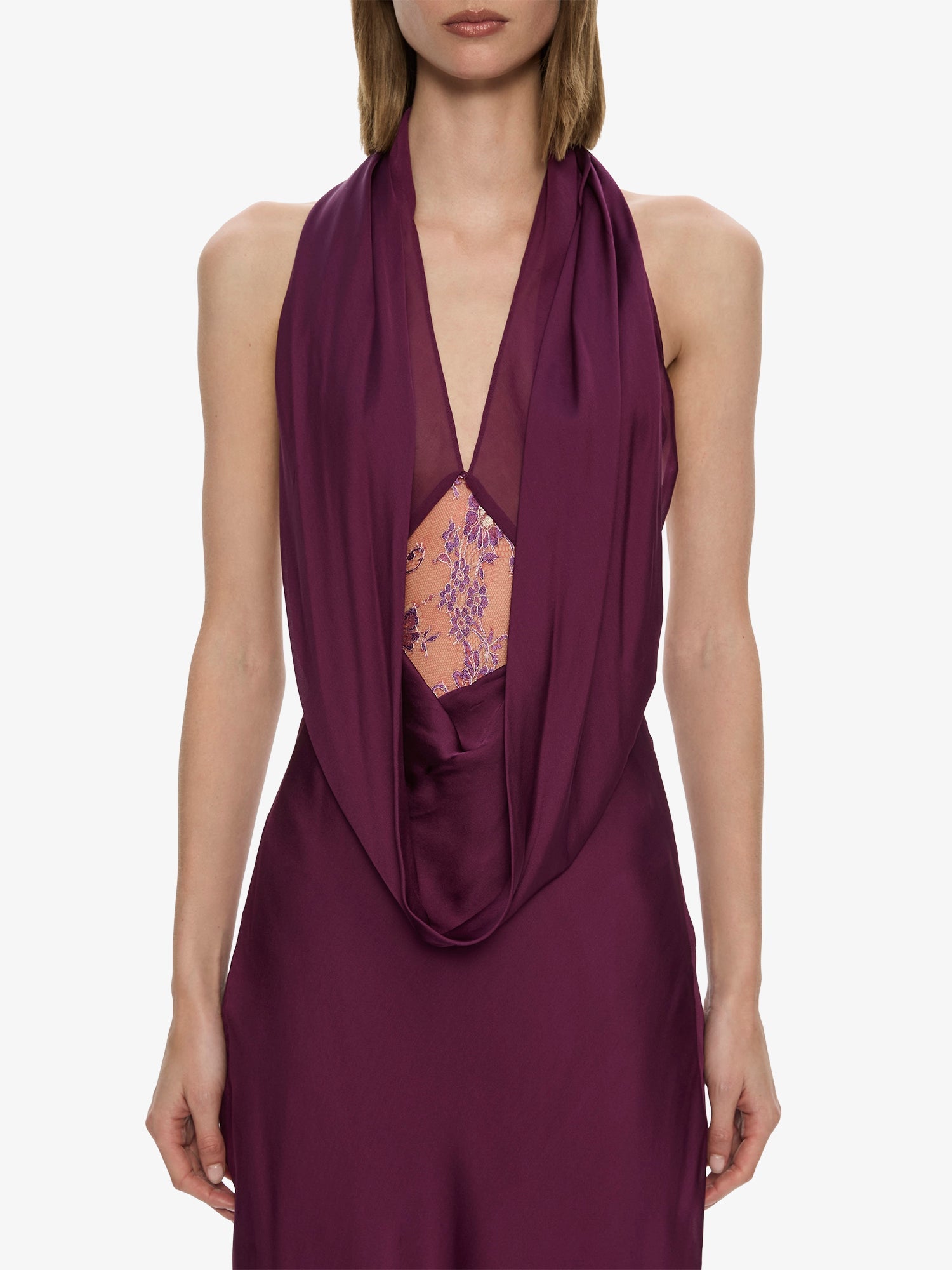 Cesura Cowl Lace Halter Gown