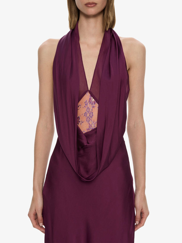 Cesura Cowl Lace Halter Gown