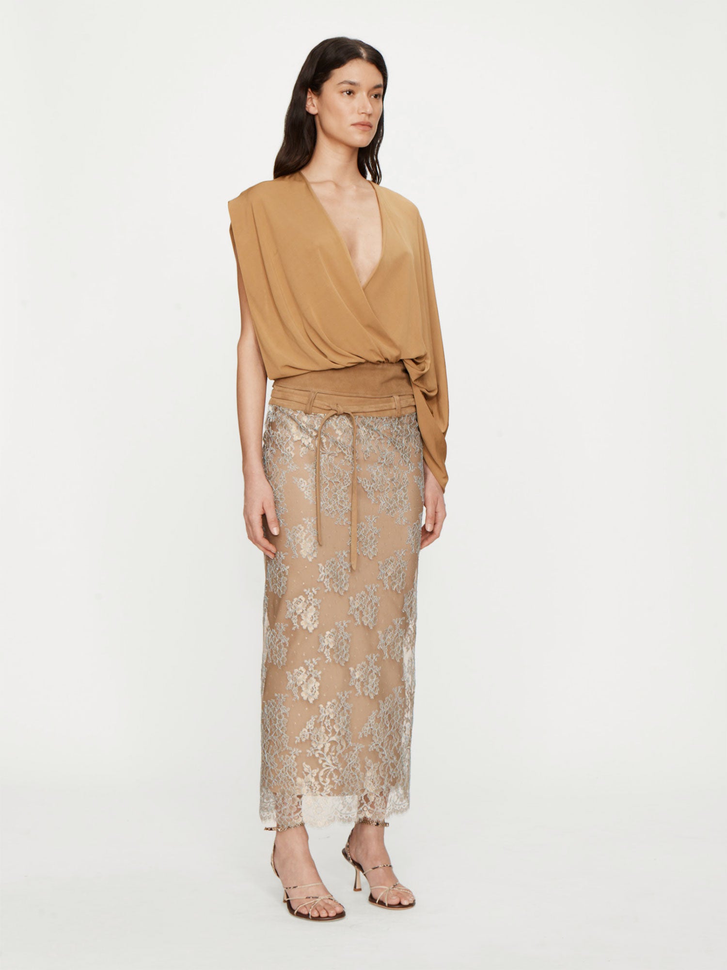 Sépienne Lace Belted Suede Skirt