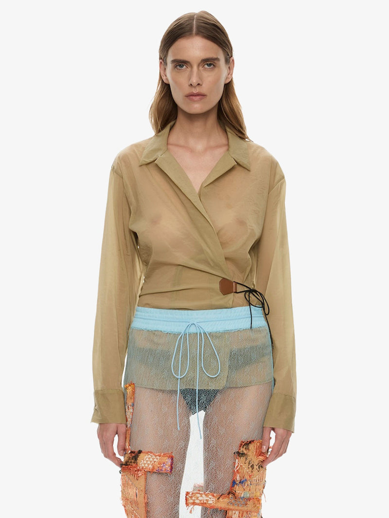 Kirk Mottled Sheer Leather Tie Shirt - Image 1