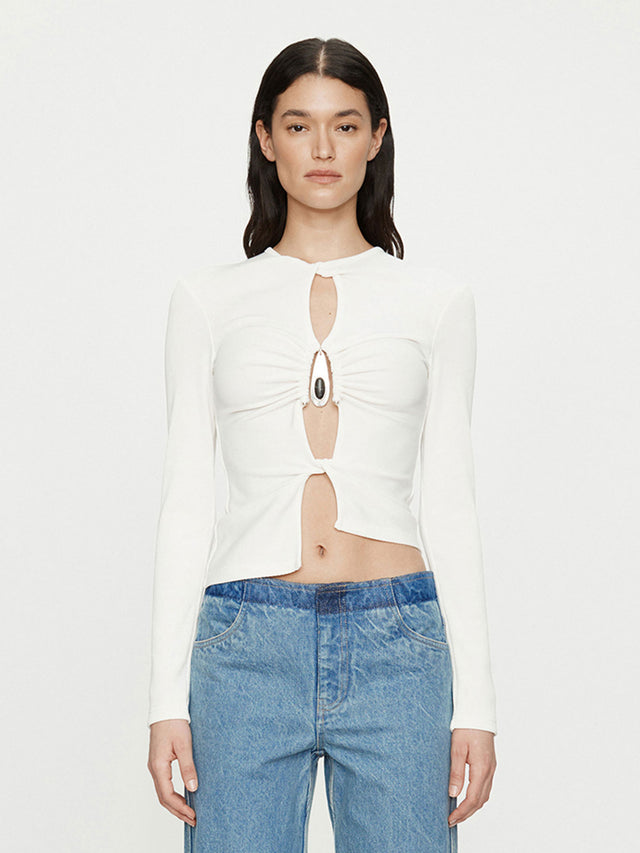 Crystal Pendant Open Twist Long Sleeve Top