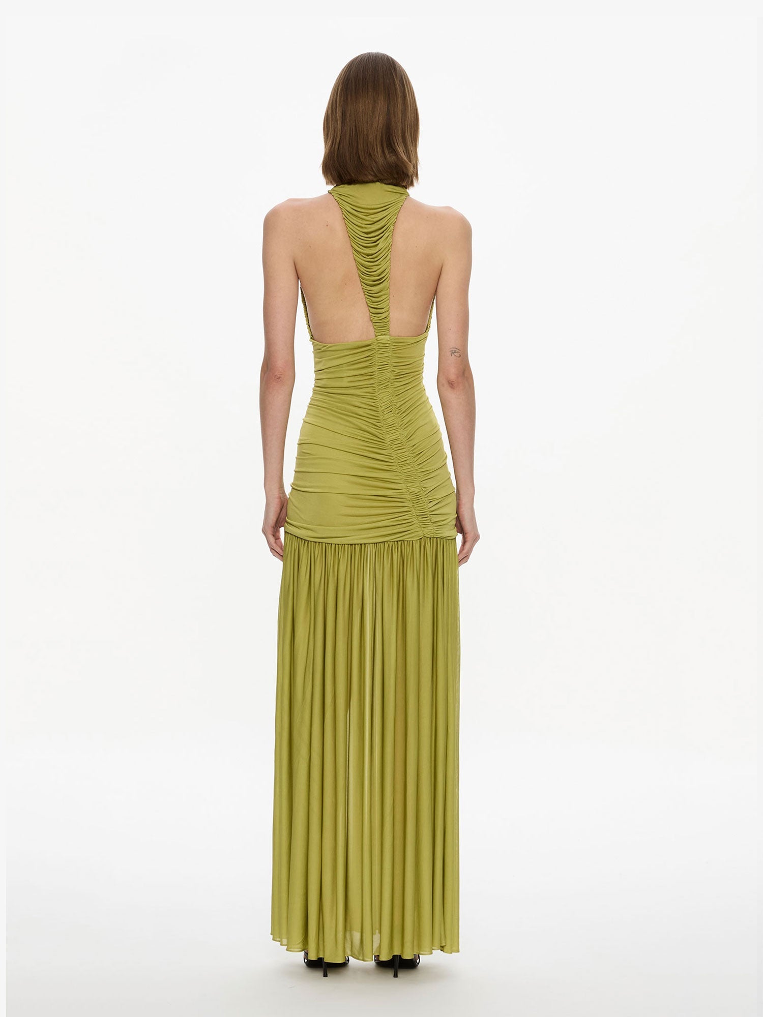 Christopher Esber Womens Green Olive Orion Woven-Blend Maxi Dress 10