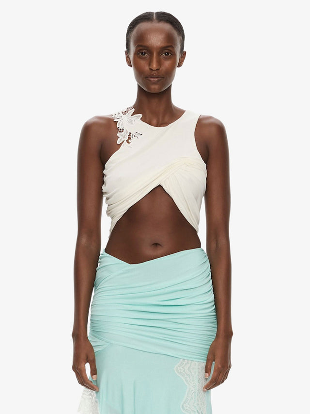 Hibiscus Embroidered Fold Up Tank