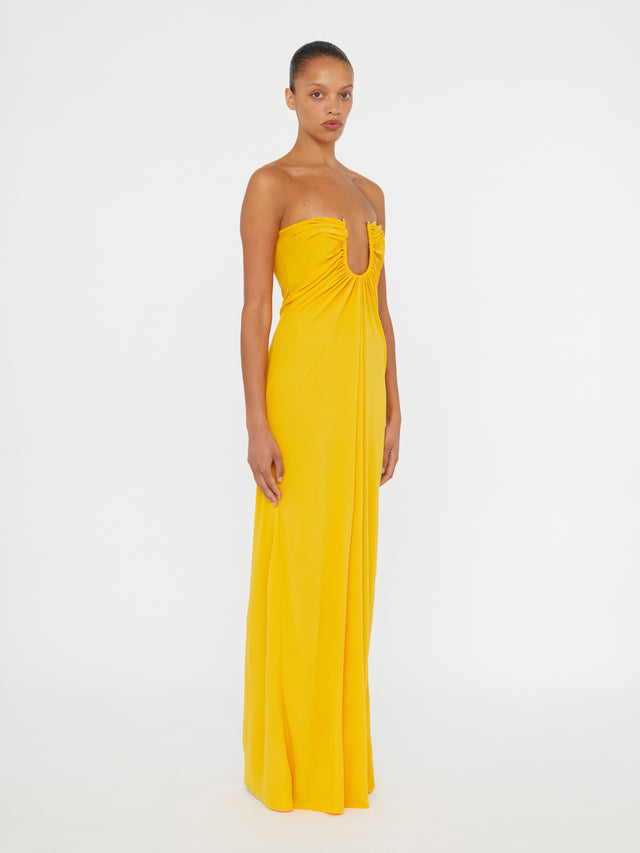 Arced Palm Strapless Dress