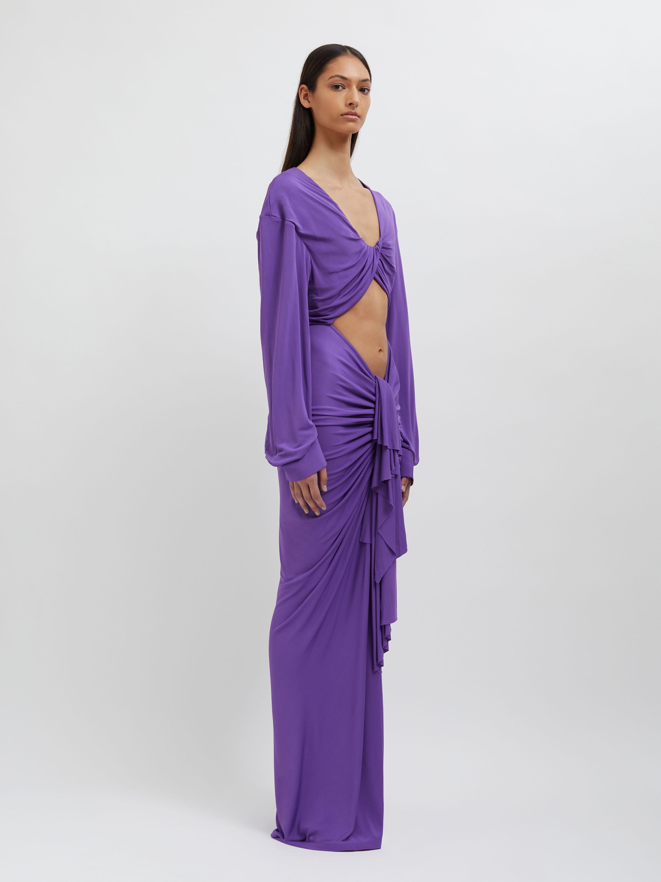 Vivenda Drape Front Long Sleeve Dress