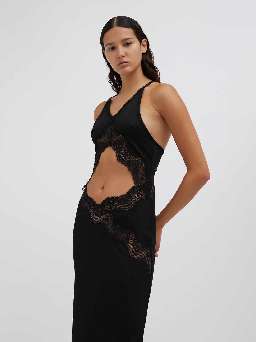 Lace Insert Halter Dress