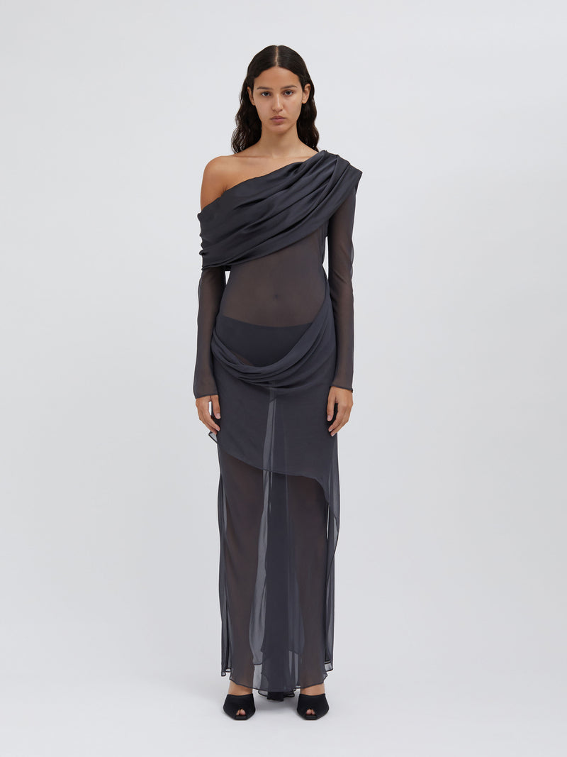 Silk Draped Shawl Dress