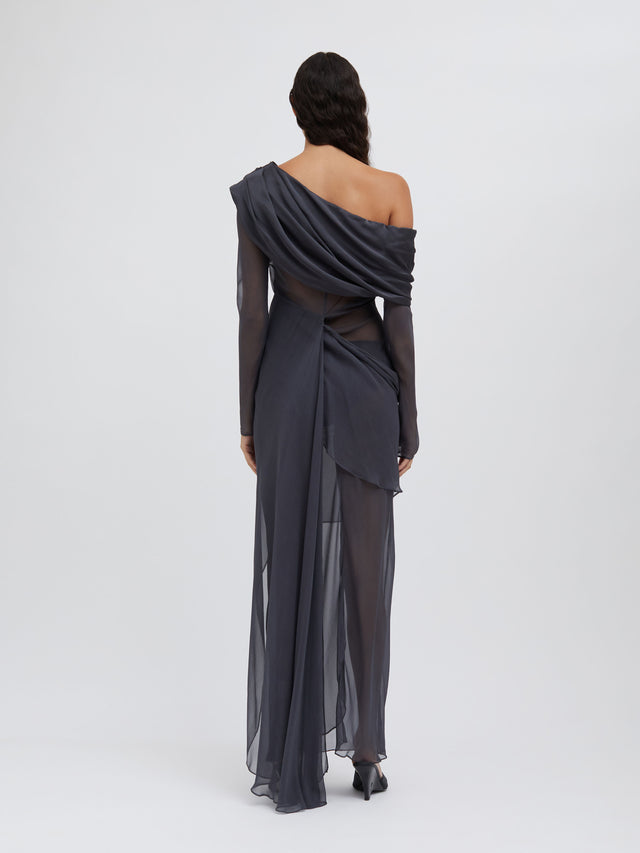 Silk Draped Shawl Dress