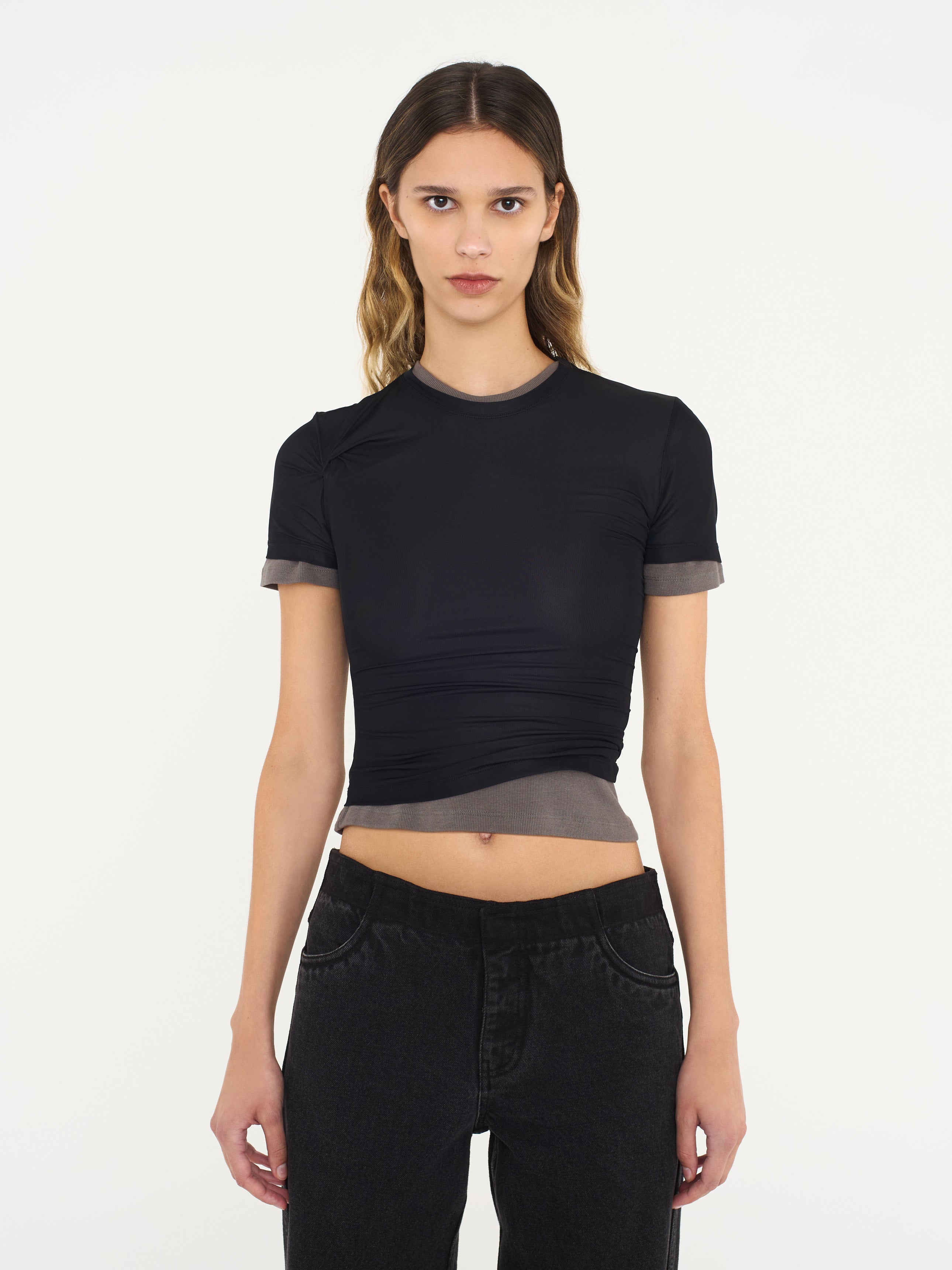 Sheer Overlay Loophole Rib Tee