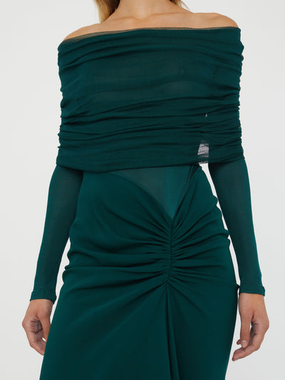 Sonora Veiled Long Sleeve Ruched Dress