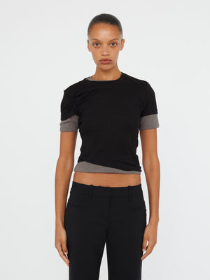 Sheer Ribbed Overlay Loophole Tee