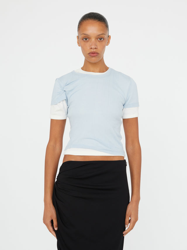 Sheer Ribbed Overlay Loophole Tee