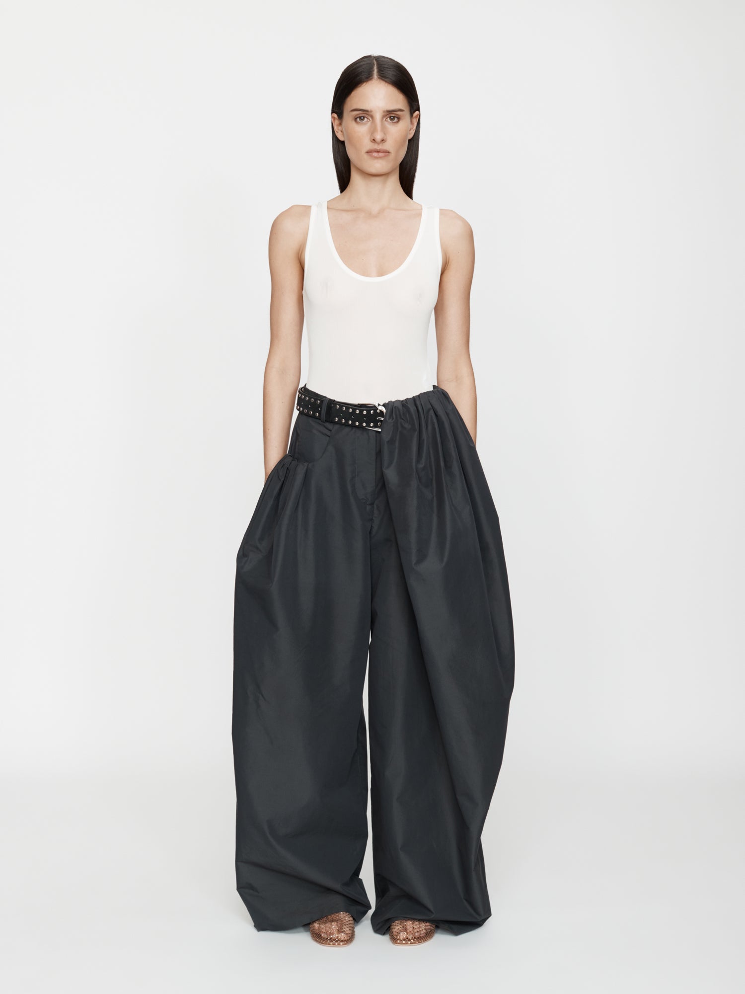 Cocoon Belted Taffeta Trouser