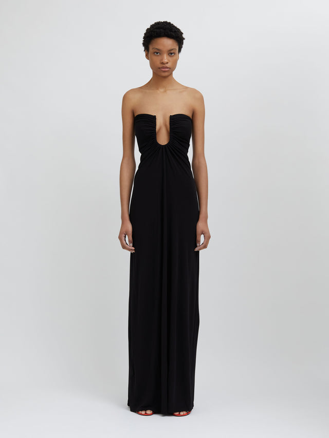 Arced Palm Strapless Dress