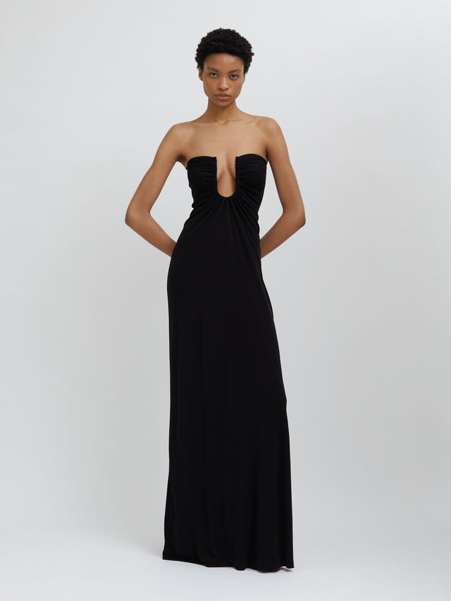 Arced Palm Strapless Dress