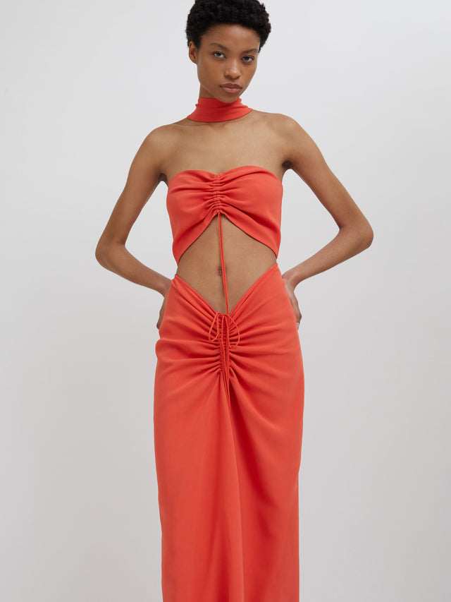 Reversed Halter Disconnect Ruched Dress