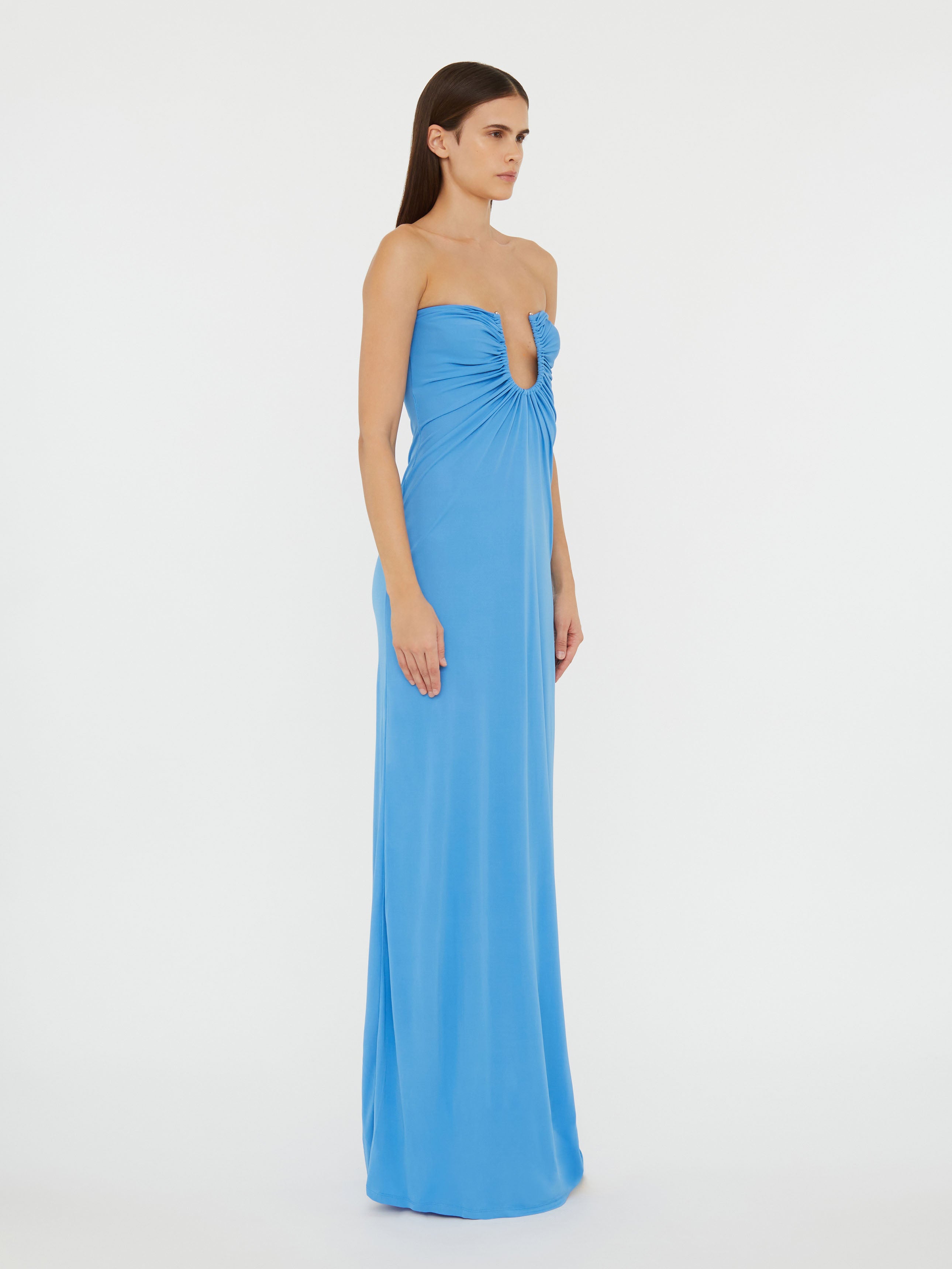 Arced Palm Strapless Dress