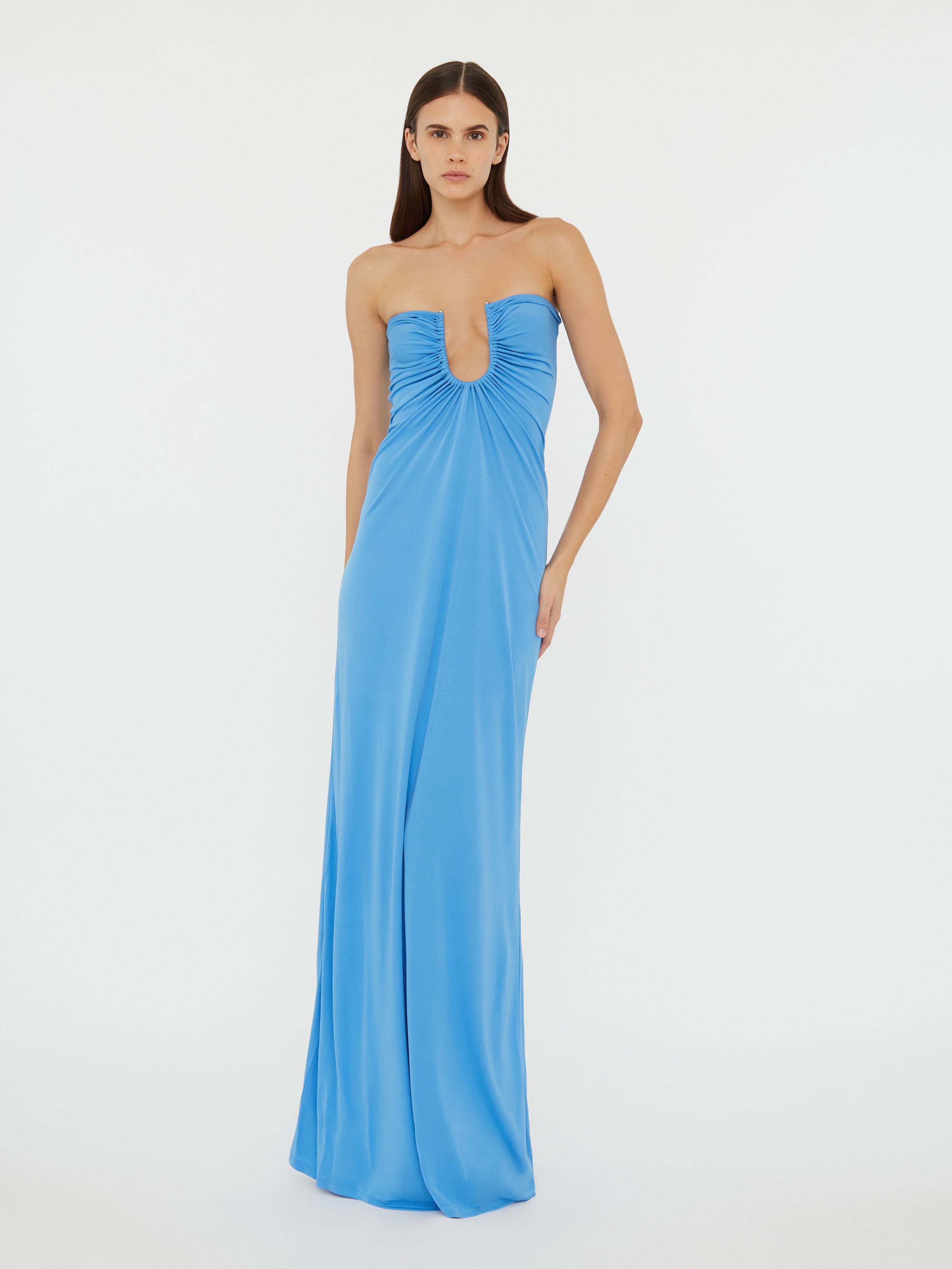 Arced Palm Strapless Dress