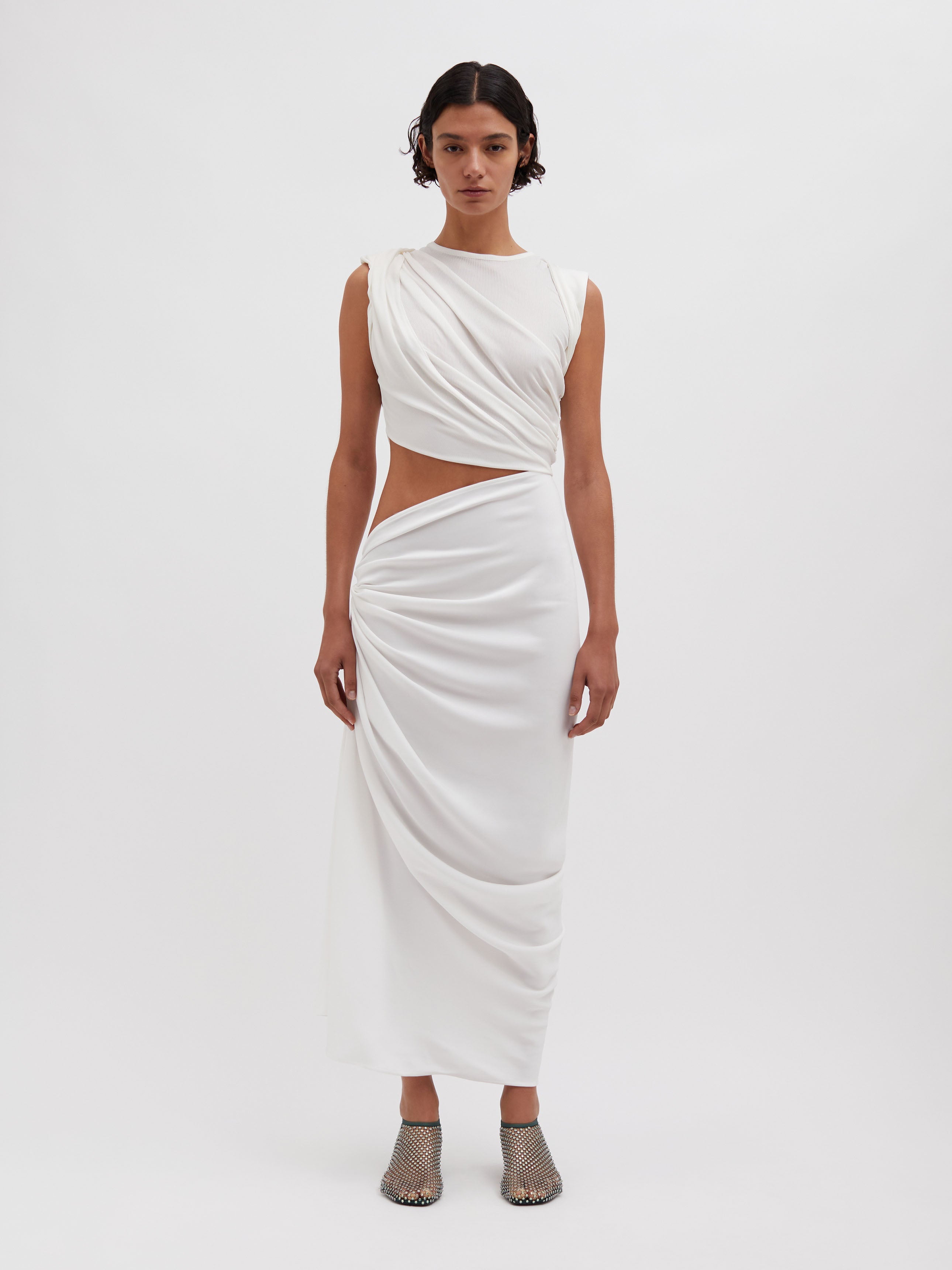 Ribbed Twist Tank Drape Dress