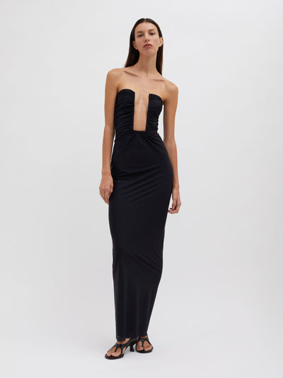 Plunge Strapless Column Dress