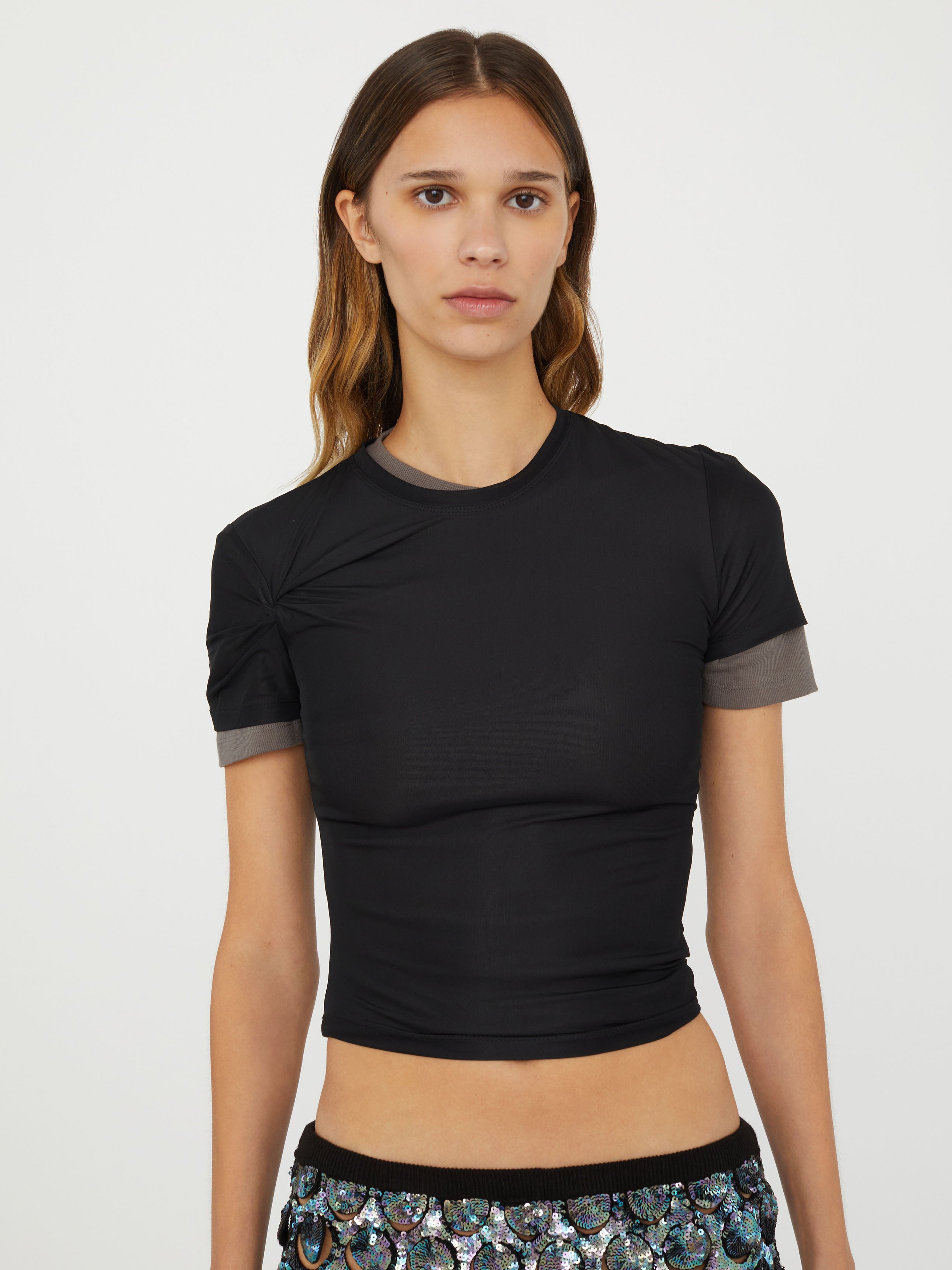 Sheer Overlay Loophole Rib Tee