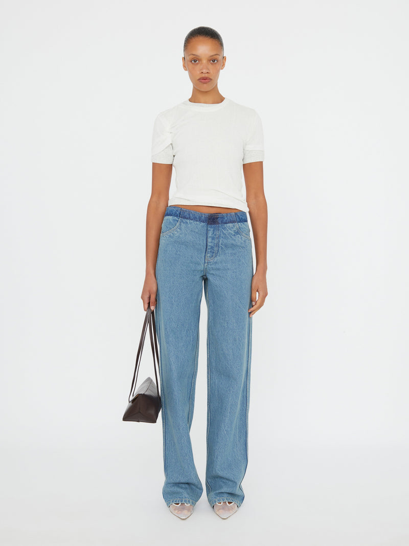 christopher esber denim dress Christopher Esber Denim-trimmed Jersey Midi Shirt Dress In Black