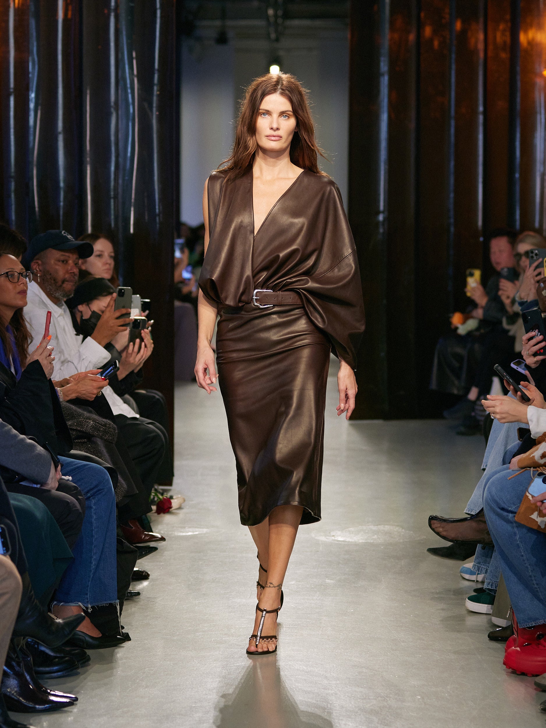 Swaddled Belted Leather Dress
