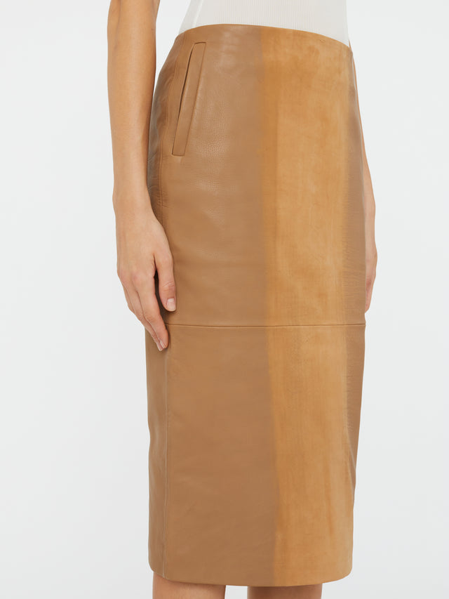 Scuffed Leather Midi Skirt