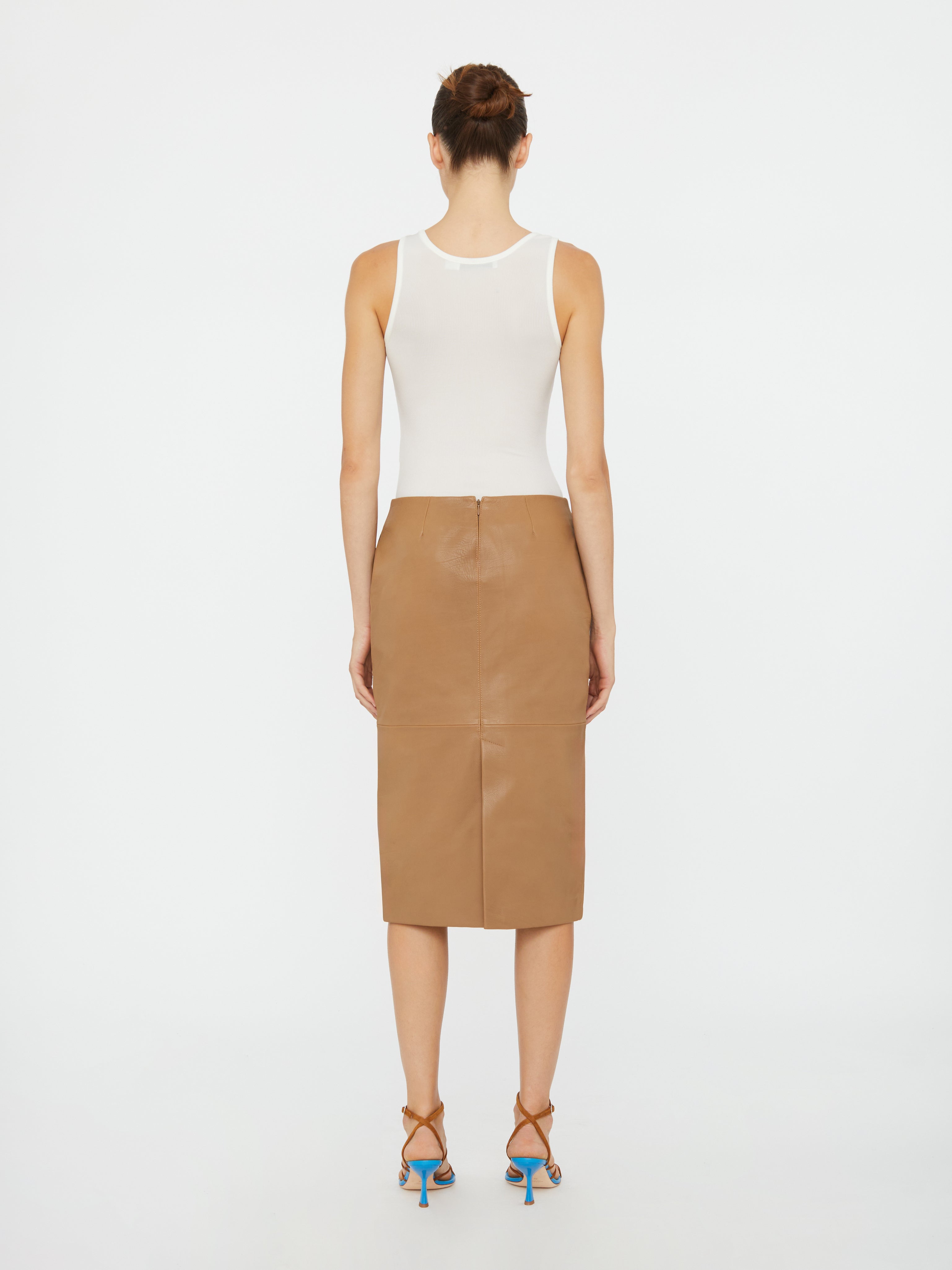 Scuffed Leather Midi Skirt