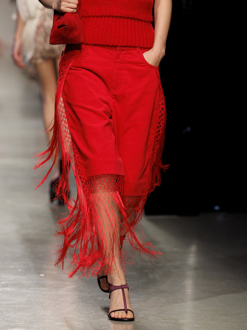 Macrame Fringed Corduroy Cropped Jean - Image 3