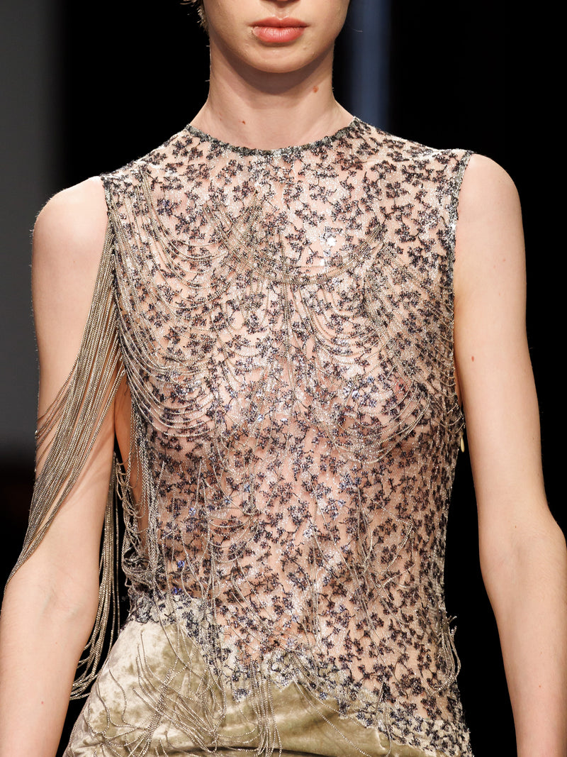 Swept Chain Lace Velvet Column Gown - Image 3