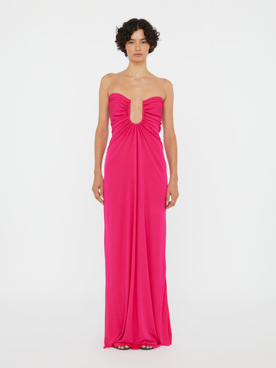 Arced Palm Strapless Dress