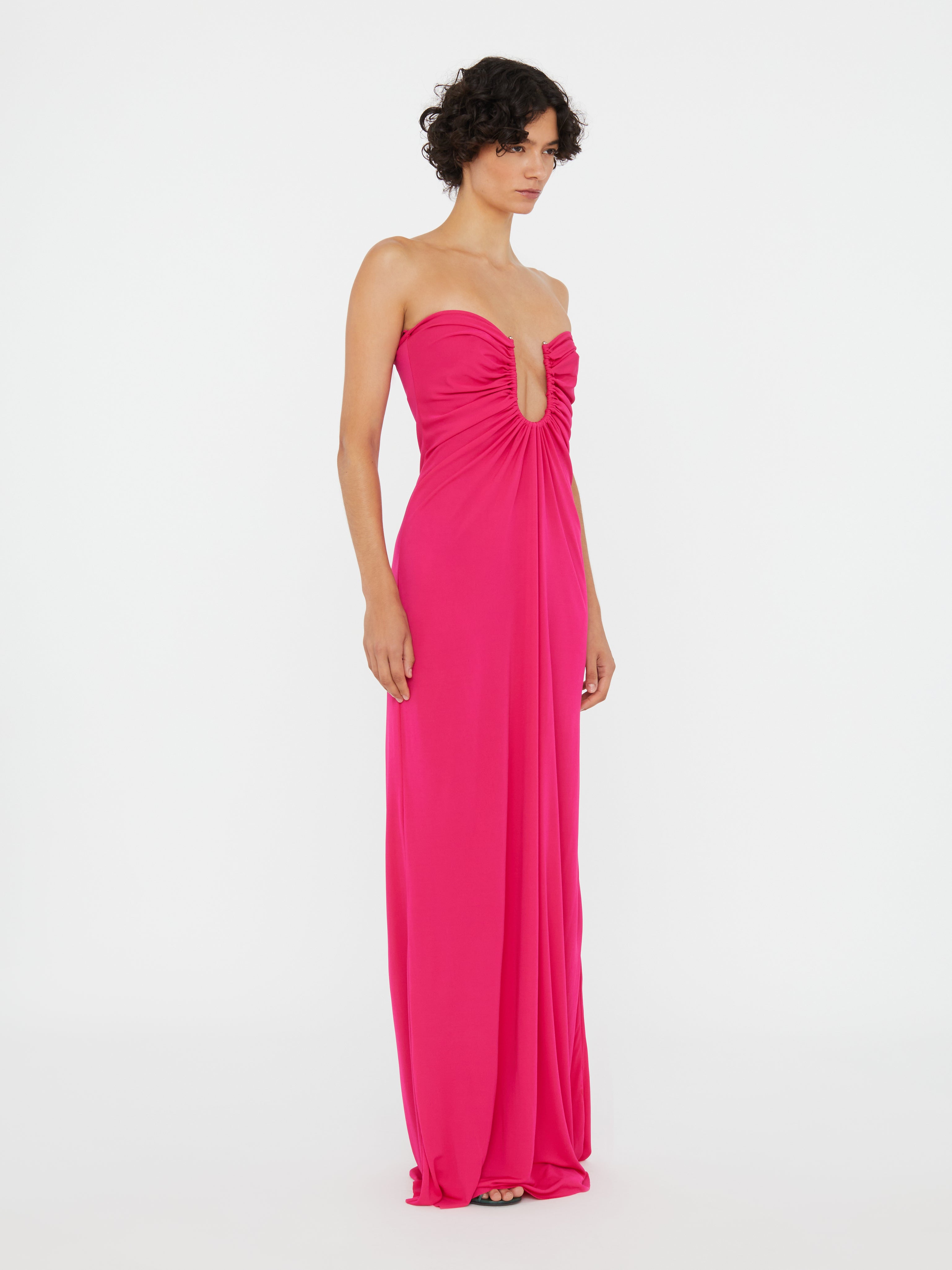 Arced Palm Strapless Dress