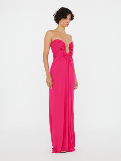 Arced Palm Strapless Dress