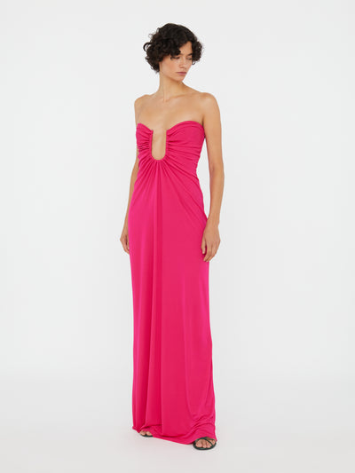 Arced Palm Strapless Dress