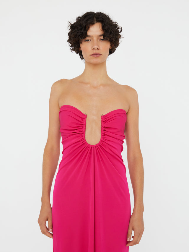 Arced Palm Strapless Dress