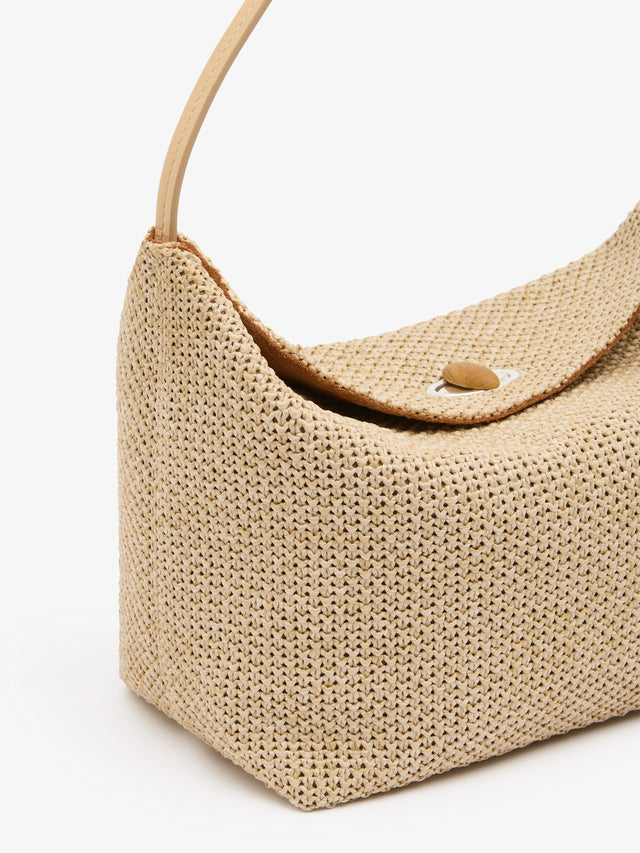 Turnlock Raffia Shoulder Bag